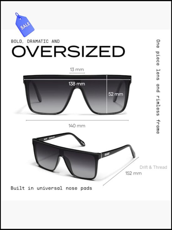 Oversized Shield Sunglasses with UV Protection and Hard Case